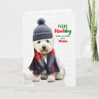 Cartes Pour Fêtes Annuelles Joli chien Westie Drôle Flea Navidog avec nom