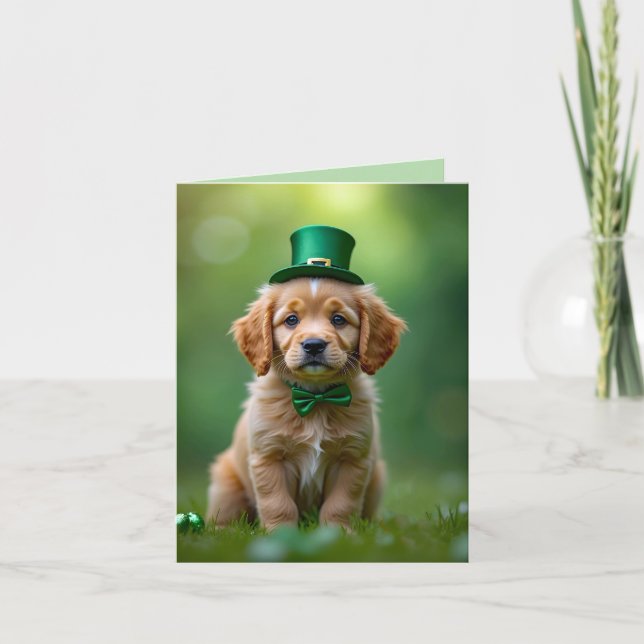 Cartes Pour Fêtes Annuelles Joli chiot avec tenue St. Patrick, shamrock (Devant)