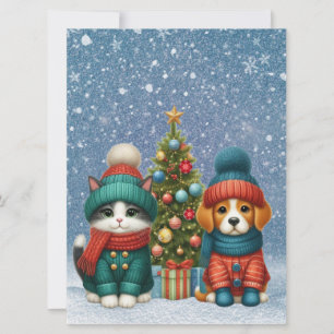 Cartes Pour Fêtes Annuelles Joli chiot de Noël & chaton