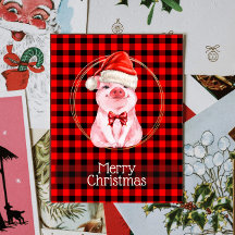 Joli Cochon De Noël Avec Buffalo Plaid Rouge Drôle