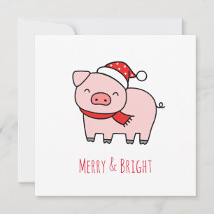 Cartes Pour Fêtes Annuelles Joli Cochon Rose Joyeux Et Clair Simple Minimalist
