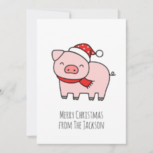 Cartes Pour Fêtes Annuelles Joli Cochon Rose Joyeux Noël Simple Minimaliste