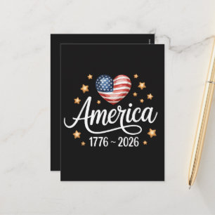Cartes Pour Fêtes Annuelles Joli cœur de drapeau 1776-2026 4 juillet 250e 