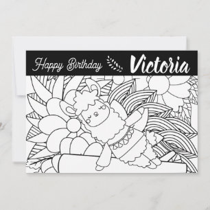 Cartes Pour Fêtes Annuelles Joli coloriage floral d'anniversaire de lama de yo