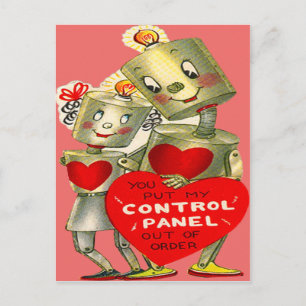 Cartes Pour Fêtes Annuelles Joli Couple de Robots Lumière du Cœur de la Saint-