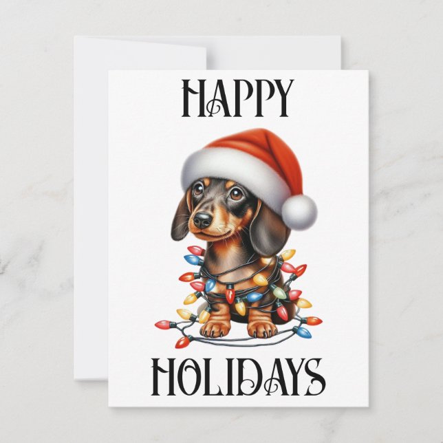 Cartes Pour Fêtes Annuelles Joli Dachshund de Noël (Devant)