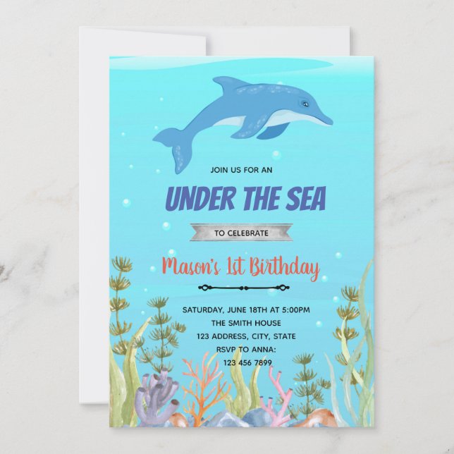 Cartes Pour Fêtes Annuelles Joli dauphin thème de la douche d'anniversaire (Devant)
