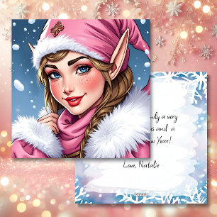 Cartes Pour Fêtes Annuelles Joli Elfe Rose Joyeux Noël Personnalisé
