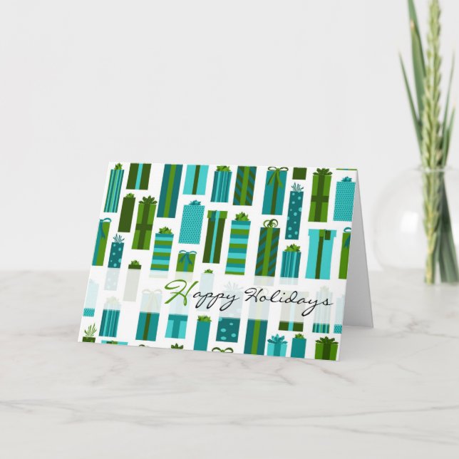 Cartes Pour Fêtes Annuelles Joli Enveloppé Présente Joyeuses Vacances - Vert B (Devant)