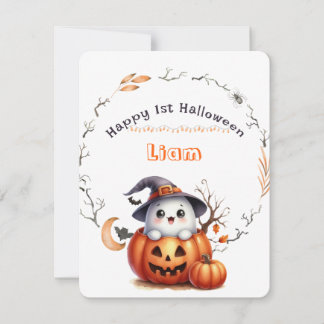 Cartes Pour Fêtes Annuelles Joli garçon citrouille fantôme heureux 1er Hallowe