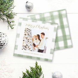 Cartes Pour Fêtes Annuelles Joli Gingham Vert à Carreaux Photo Personnalisée N