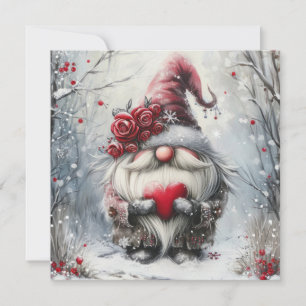 Cartes Pour Fêtes Annuelles Joli gnome d'hiver avec cœur rouge