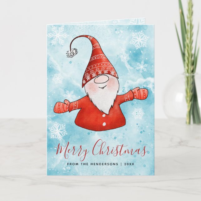 Cartes Pour Fêtes Annuelles Joli Gnome Elégant Bleu Rouge Joyeux Noël (Devant)