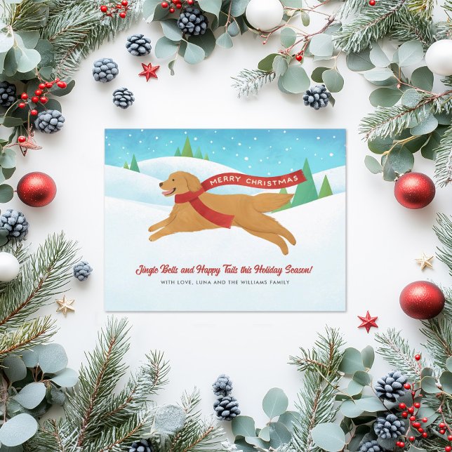 Cartes Pour Fêtes Annuelles Joli Golden Retriever Chien neige Noël (Créateur téléchargé)
