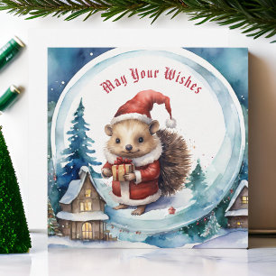 Cartes Pour Fêtes Annuelles Joli Hérisson dans Santas Casquette Snowglobe Noël