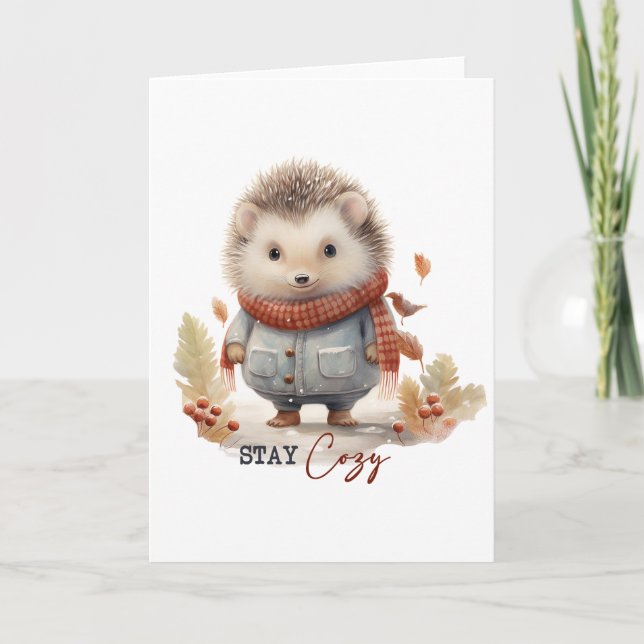 Cartes Pour Fêtes Annuelles Joli Hérisson Hiver BLANK  (Devant)