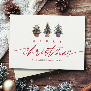 Cartes Pour Fêtes Annuelles Joli Joyeux Noël Aquarelle Arbre rouge Script