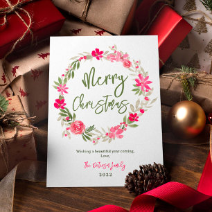 Cartes Pour Fêtes Annuelles Joli joyeux Noël fleuri couronne sans photo