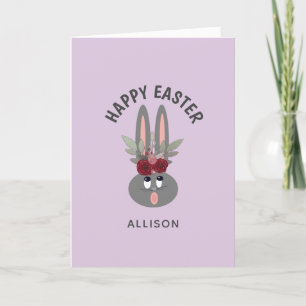 Cartes Pour Fêtes Annuelles Joli lapin de Pâques Purple Floral Personnalisé