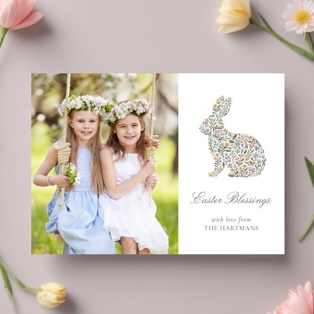 Cartes Pour Fêtes Annuelles Joli lapin Fleur sauvage Photo de Pâques (Créateur téléchargé)