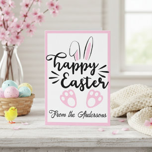 Cartes Pour Fêtes Annuelles Joli lapin noir et rose Happy Pâques Personnalisé