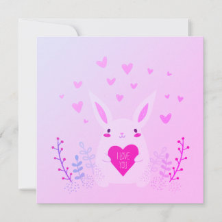 Cartes Pour Fêtes Annuelles Joli lapin rose Saint-Valentin Je t'aime