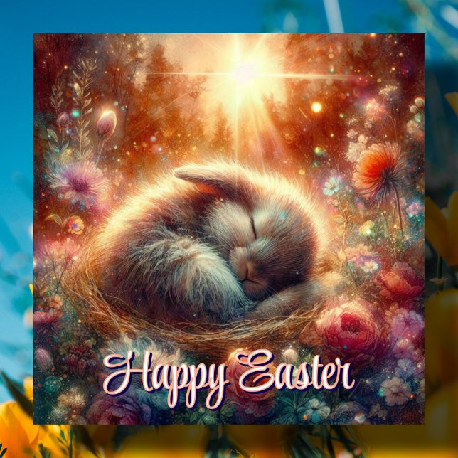 Cartes Pour Fêtes Annuelles Joli Lapin Sommeil En Forêt Paisible Pâques (Créateur téléchargé)