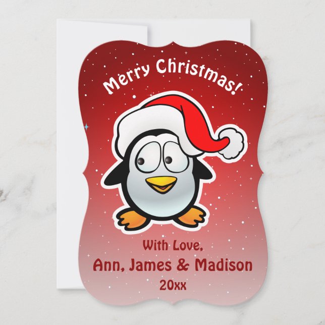Cartes Pour Fêtes Annuelles Joli Manchot de Père Noël Dessin Animé (Devant)