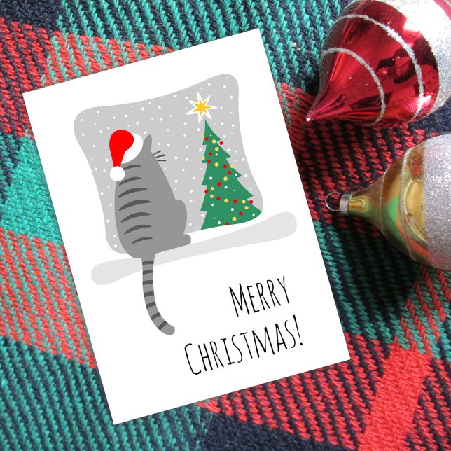 Cartes Pour Fêtes Annuelles Joli Meowy Noël Arbre Chat Neige (Créateur téléchargé)