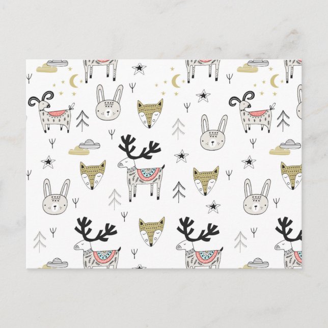 Cartes Pour Fêtes Annuelles Joli Motif animal de bois (Devant)