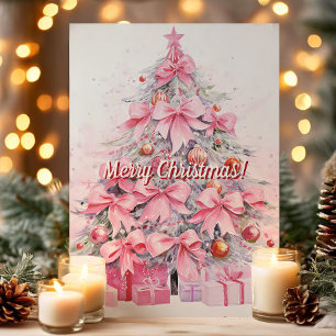 Cartes Pour Fêtes Annuelles Joli Noël à l'arbre de Noël rose ruban