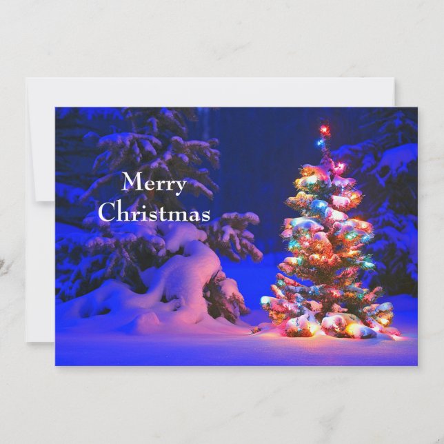 Cartes Pour Fêtes Annuelles Joli Noël Arbre Lumières Neige Photo Plat (Devant)