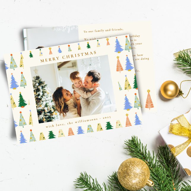 Cartes Pour Fêtes Annuelles Joli Noël Arbres Boho vert Deux messages photo (Créateur téléchargé)