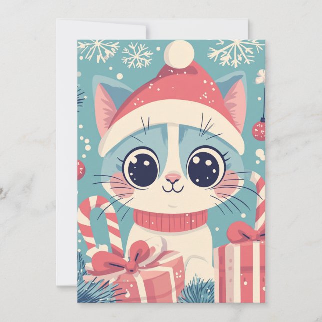 Cartes Pour Fêtes Annuelles Joli Noël Chat Sucres de canne Cadeaux Kawaii (Devant)
