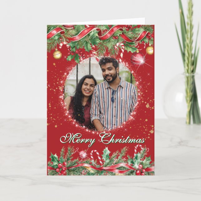 Cartes Pour Fêtes Annuelles Joli Noël Garland Photo Noël (Devant)