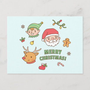 Cartes Pour Fêtes Annuelles Joli Noël Père Noël, Elfe, Rennes, Pain d'épices