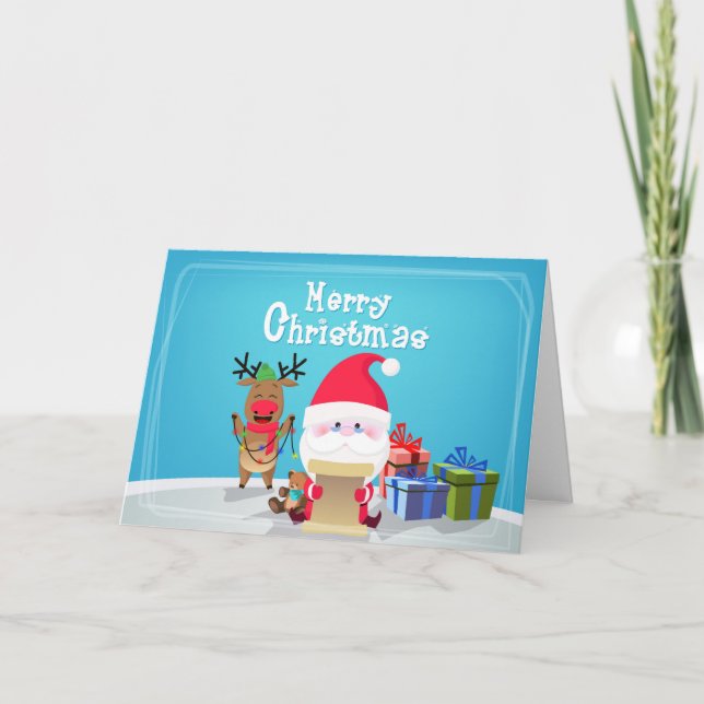 Cartes Pour Fêtes Annuelles Joli Noël Père Noël Reindeer Personnalisé (Devant)