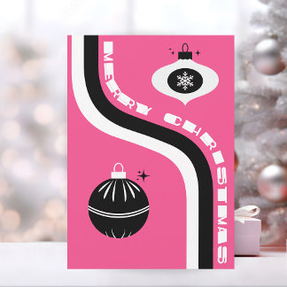 Cartes Pour Fêtes Annuelles Joli Noël Rose Et Noir Retro