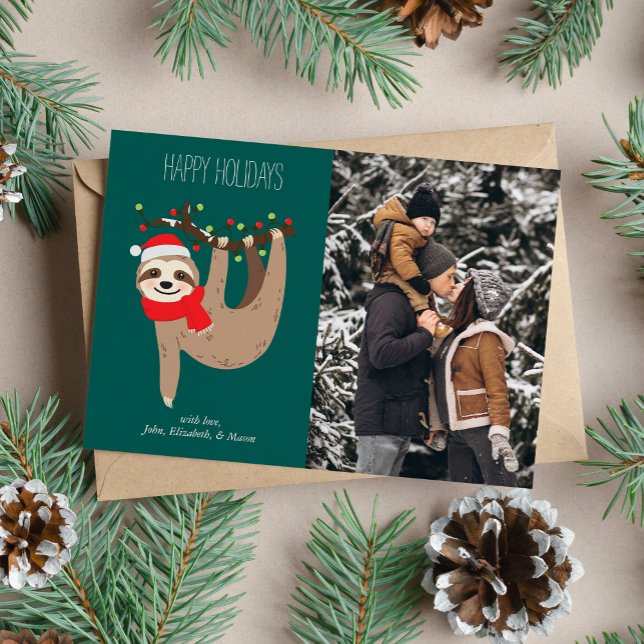 Cartes Pour Fêtes Annuelles Joli Noël Sloth Photo personnalisée (Créateur téléchargé)
