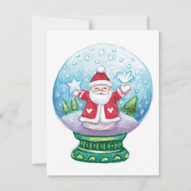 Cartes Pour Fêtes Annuelles Joli Noël Snowglobe Père Noël, Étoile, Oiseau (Devant)