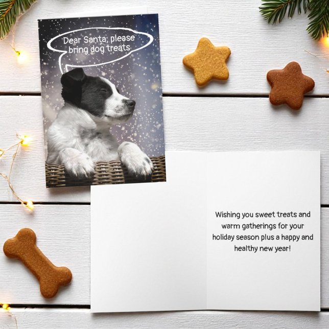 Cartes Pour Fêtes Annuelles Joli Noir Blanc Chiot Dream dans Snowfall Personna (cover and inside template Christmas greeting card)