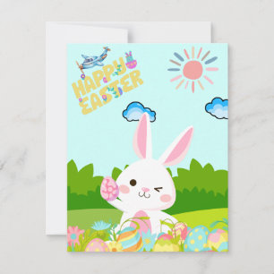 Cartes Pour Fêtes Annuelles Joli oeuf de lapin de nature verte Enfants de Pâqu
