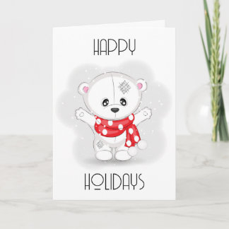 Cartes Pour Fêtes Annuelles Joli ours en peluche blanc avec écharpe de Noël