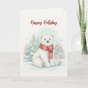 Cartes Pour Fêtes Annuelles Joli ours polaire en aquarelle Hiver 