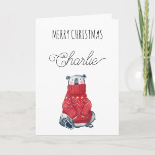 Cartes Pour Fêtes Annuelles Joli Ours Polaire Joyeux Noël Nom Plié