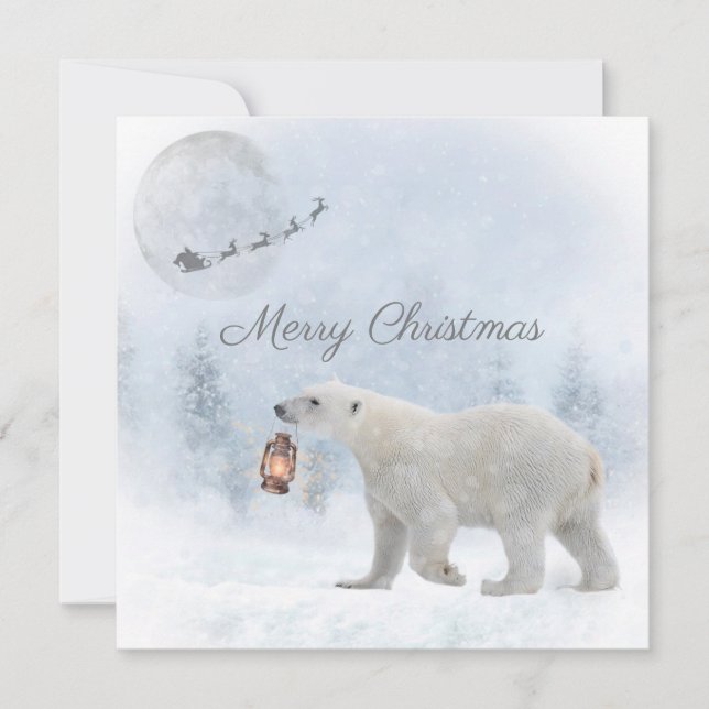 Cartes Pour Fêtes Annuelles Joli Ours Polaire Père Noël Noël d'hiver (Devant)