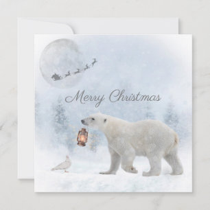 Cartes Pour Fêtes Annuelles Joli Ours Polaire Pigeon sauvage Père Noël Noël d'