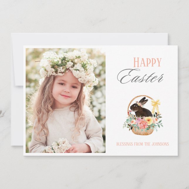 Cartes Pour Fêtes Annuelles Joli Panier de lapin de Pâques Photo (Devant)