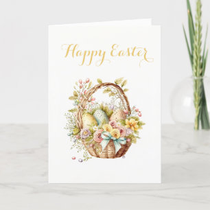 Cartes Pour Fêtes Annuelles Joli panier d'oeufs et de fleurs Pâques