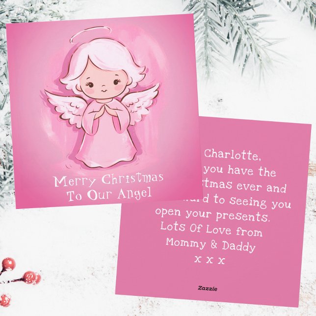 Cartes Pour Fêtes Annuelles Joli Pastel Angel rose, Filles Noël (Front And Back)